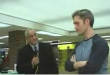 Reporter knocks down block tower