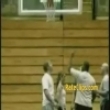 Girl gets through a basket cage in a jump